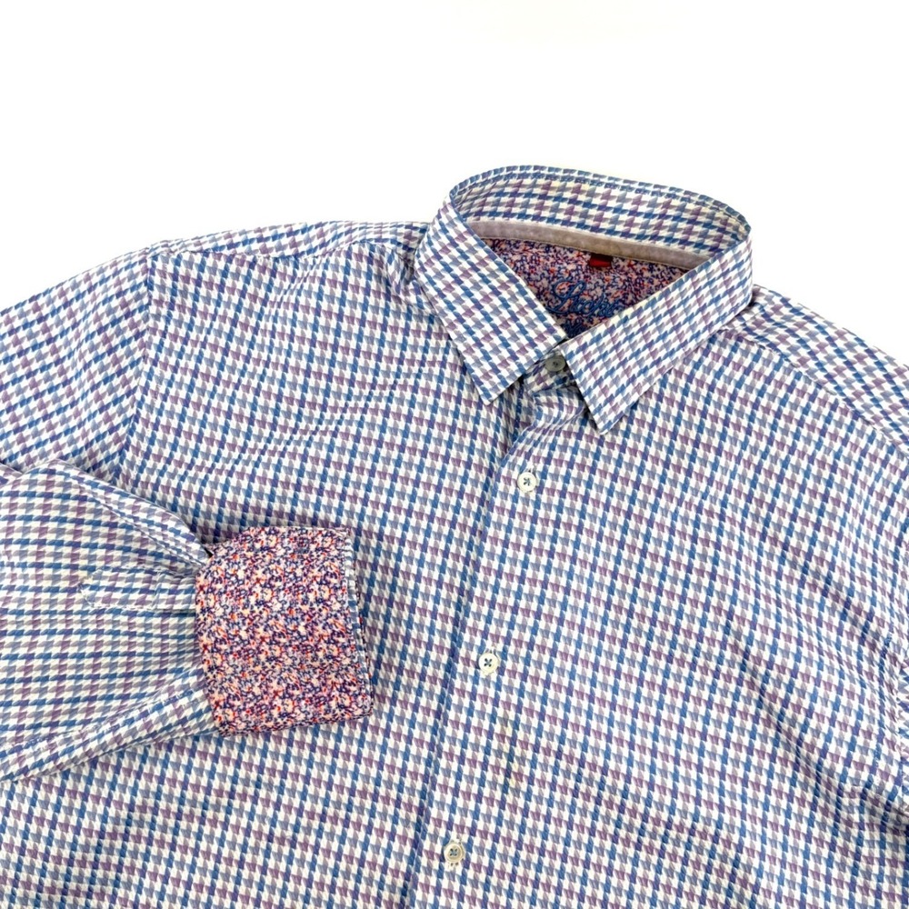 Luchiano Visconti‎ Mens Blue Purple Geometric Cotton Button Down Shirt Size M